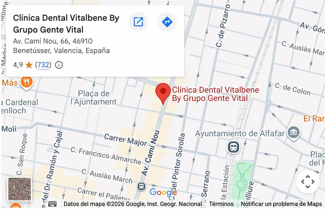 Fachada y ubicación de Clínica Dental Vitalbene en Benetússer